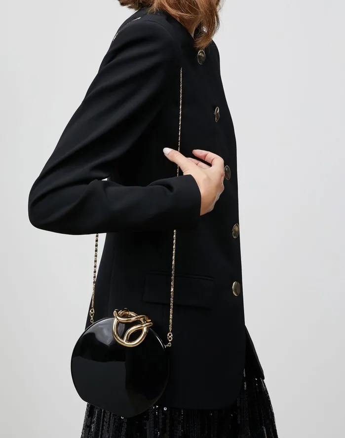 Women Lafayette 148 New York Bags Italian Infinity Knot Lacquered Clutch Black