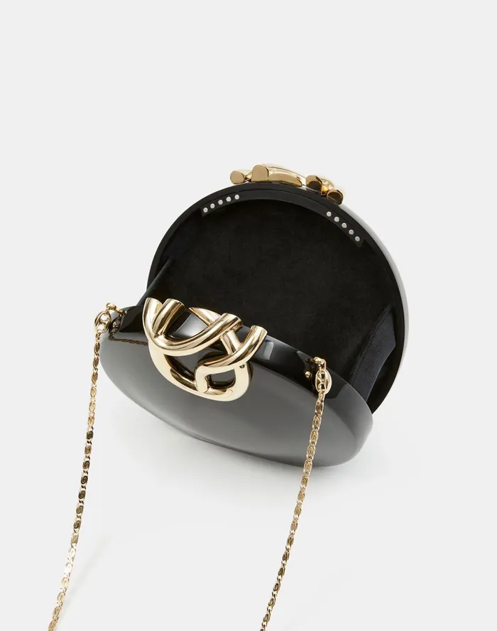 Women Lafayette 148 New York Bags Italian Infinity Knot Lacquered Clutch Black