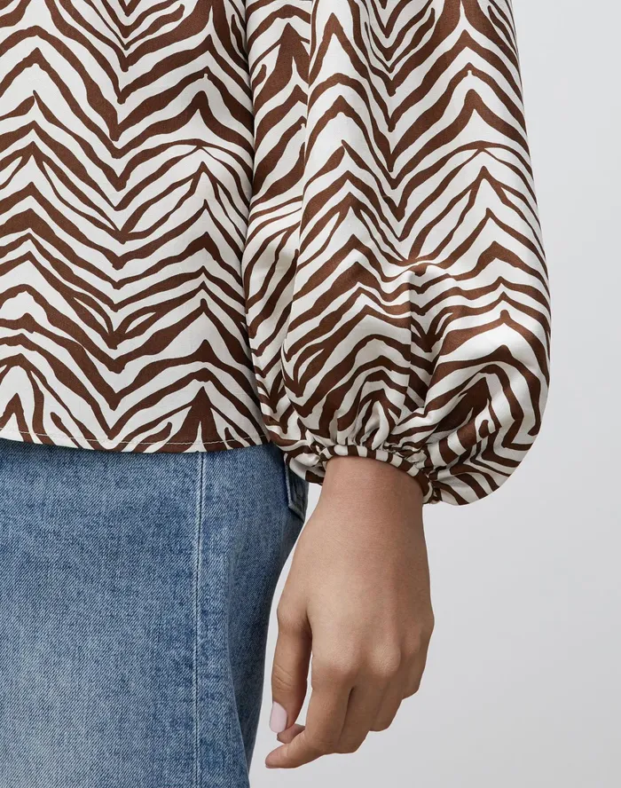 Women Lafayette 148 New York Blouses and Shirts Petite Lupe Blouse In Mini Zevron Print Shantung Mahogany Multi