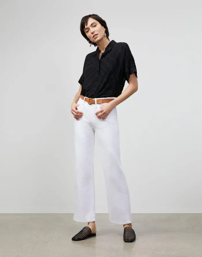 Women Lafayette 148 New York Blouses and Shirts Petite Mavis Blouse In Refined Italian Zevron Jacquard Black