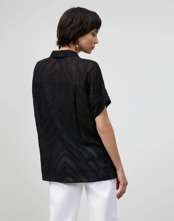 Women Lafayette 148 New York Blouses and Shirts Petite Mavis Blouse In Refined Italian Zevron Jacquard Black