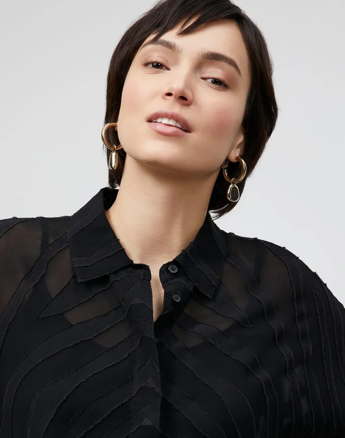 Women Lafayette 148 New York Blouses and Shirts Petite Mavis Blouse In Refined Italian Zevron Jacquard Black