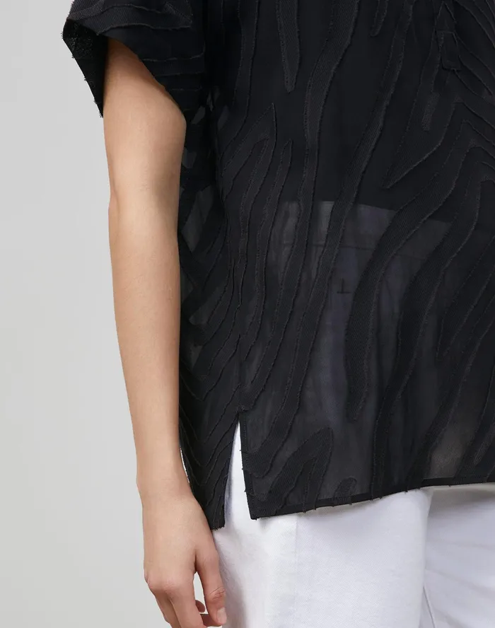 Women Lafayette 148 New York Blouses and Shirts Petite Mavis Blouse In Refined Italian Zevron Jacquard Black