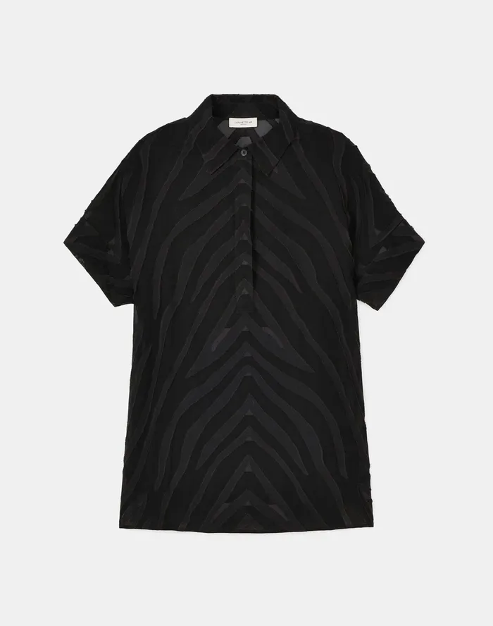 Women Lafayette 148 New York Blouses and Shirts Petite Mavis Blouse In Refined Italian Zevron Jacquard Black