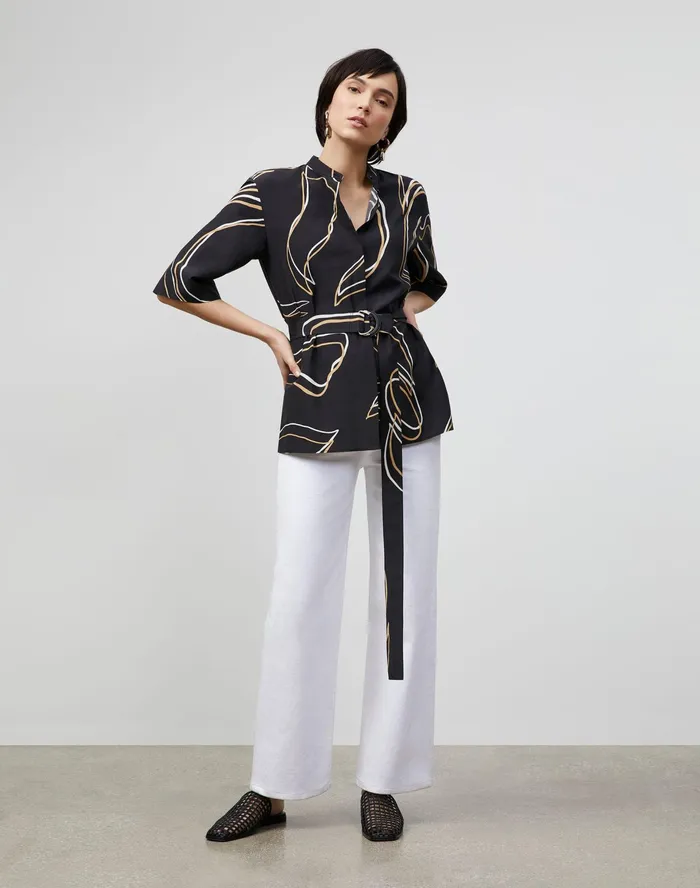 Women Lafayette 148 New York Blouses and Shirts PlusSize Alyse Blouse In Garden Contour Print Black Multi