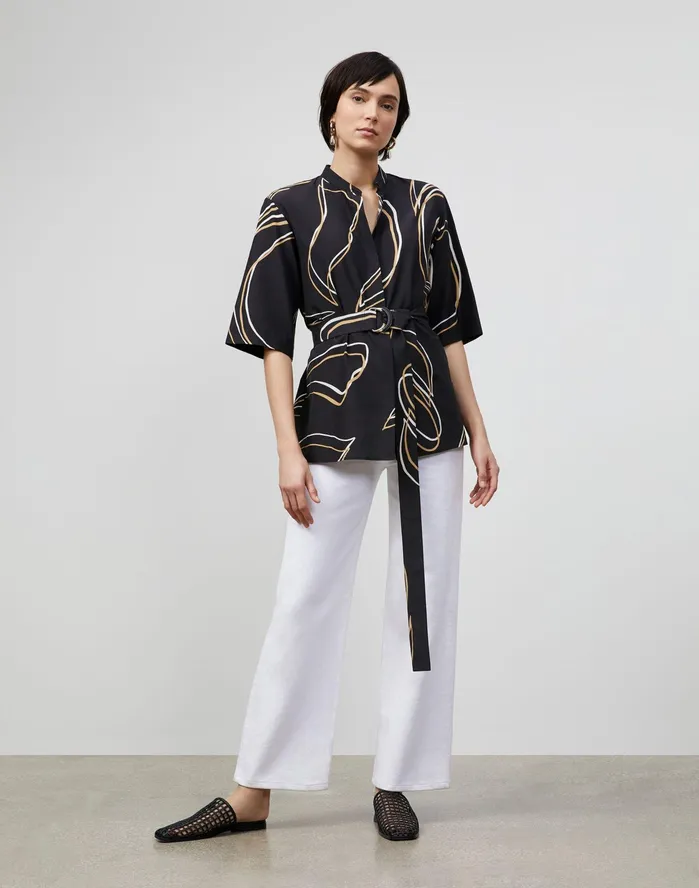 Women Lafayette 148 New York Blouses and Shirts PlusSize Alyse Blouse In Garden Contour Print Black Multi
