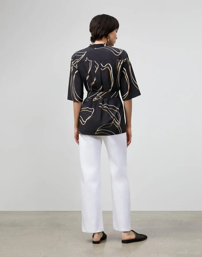 Women Lafayette 148 New York Blouses and Shirts PlusSize Alyse Blouse In Garden Contour Print Black Multi