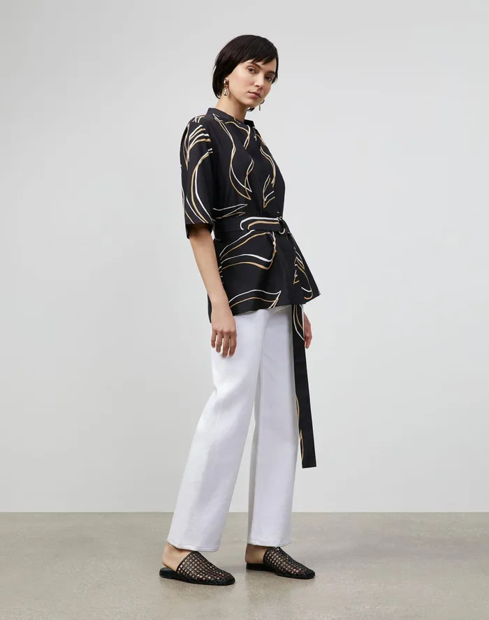 Women Lafayette 148 New York Blouses and Shirts PlusSize Alyse Blouse In Garden Contour Print Black Multi