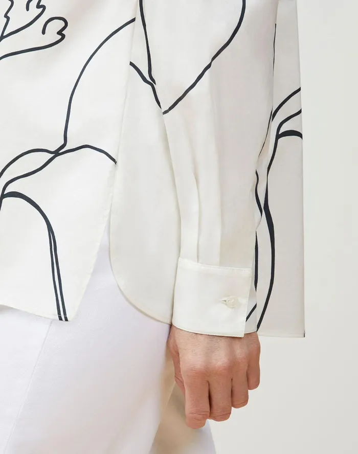 Women Lafayette 148 New York Blouses and Shirts PlusSize Elise Shirt In Winding Leaf Print Italian Cotton White Multi