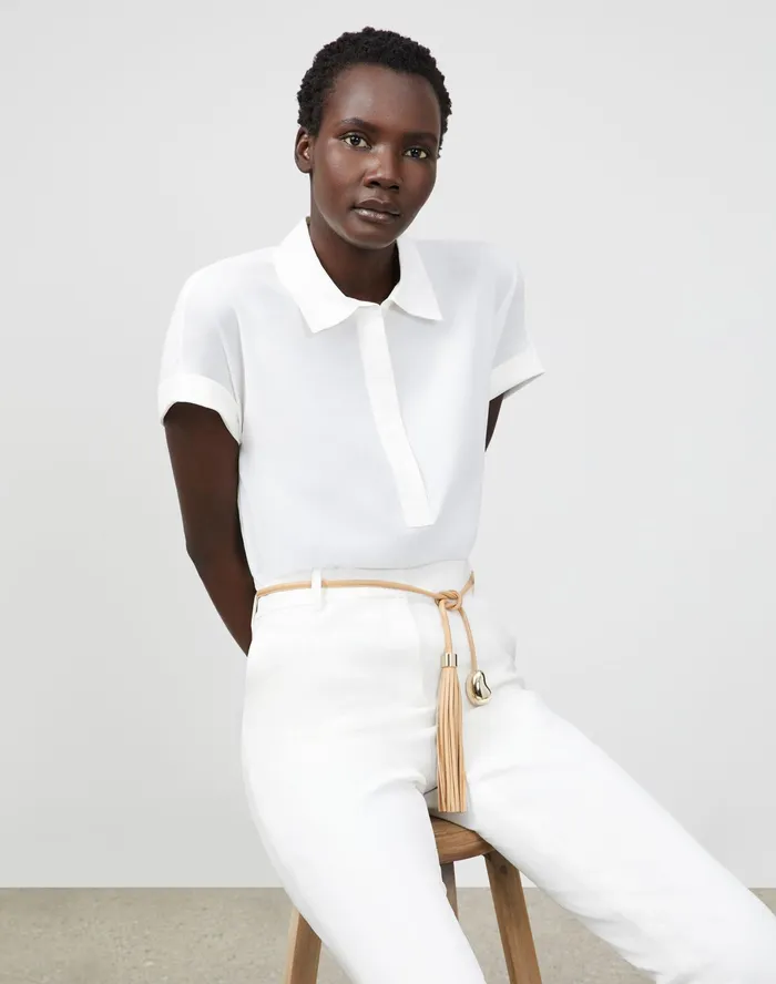 Women Lafayette 148 New York Blouses and Shirts PlusSize Mavis Blouse In Lightweight Sandwashed Silk Cloud