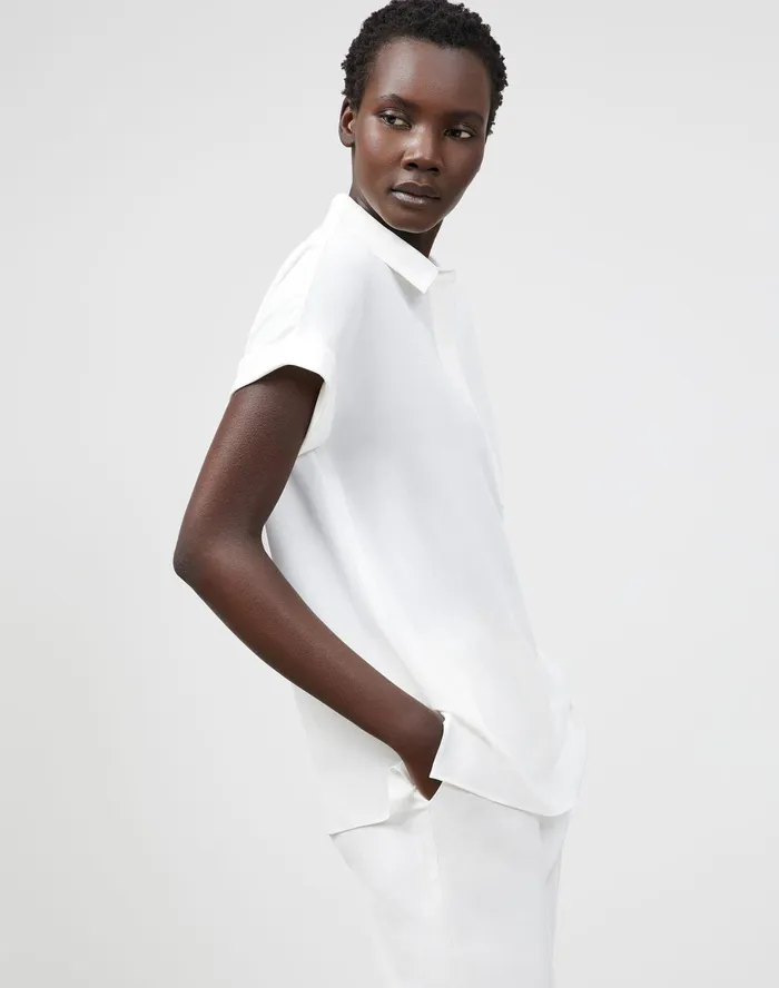 Women Lafayette 148 New York Blouses and Shirts PlusSize Mavis Blouse In Lightweight Sandwashed Silk Cloud