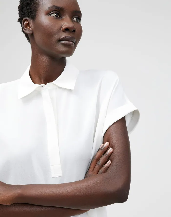 Women Lafayette 148 New York Blouses and Shirts PlusSize Mavis Blouse In Lightweight Sandwashed Silk Cloud