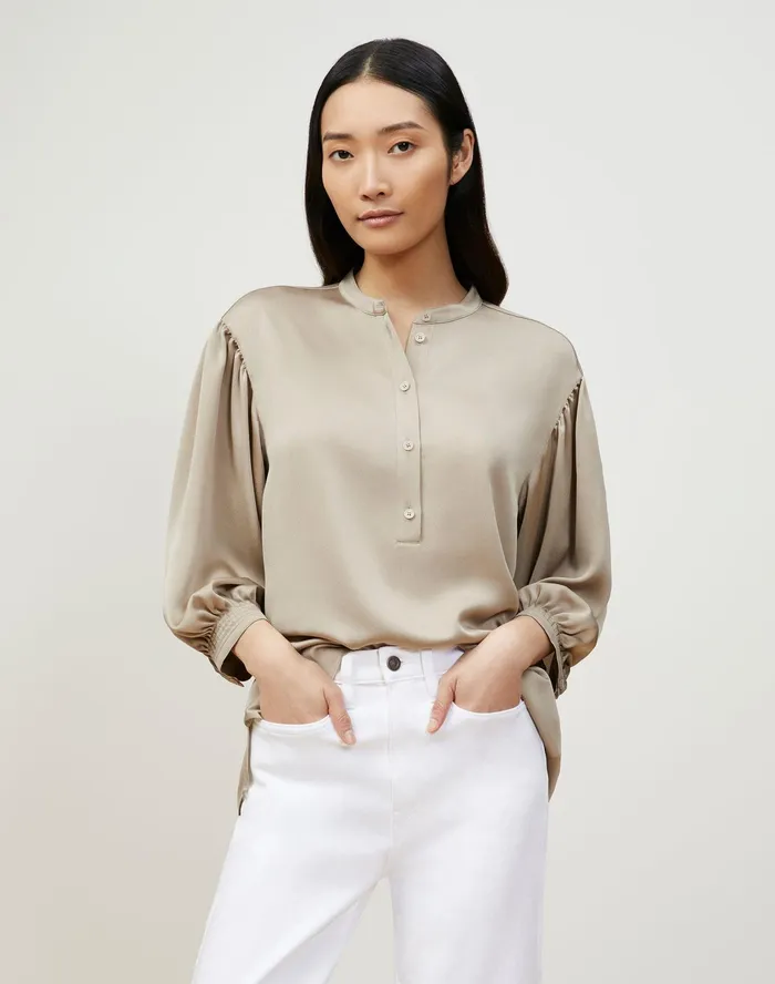 Women Lafayette 148 New York Blouses and Shirts PlusSize Skye Blouse In Carlisle Cloth Smoked Taupe