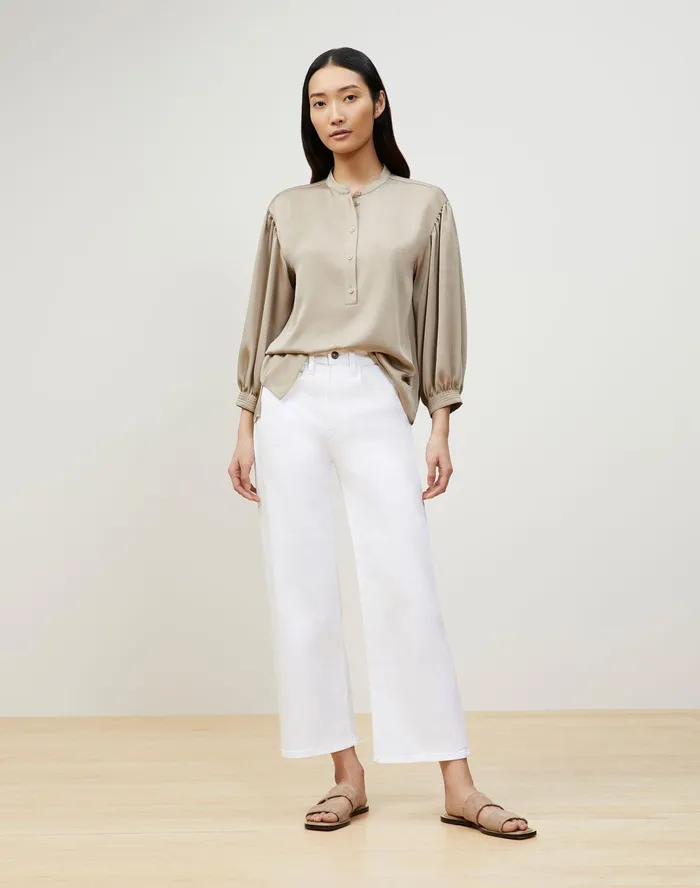 Women Lafayette 148 New York Blouses and Shirts PlusSize Skye Blouse In Carlisle Cloth Smoked Taupe