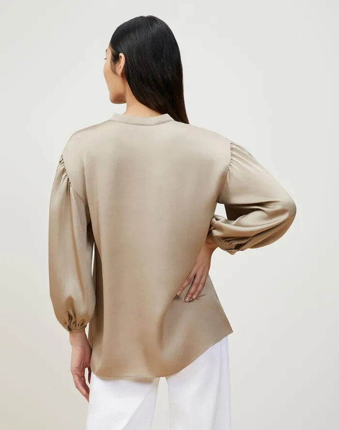 Women Lafayette 148 New York Blouses and Shirts PlusSize Skye Blouse In Carlisle Cloth Smoked Taupe