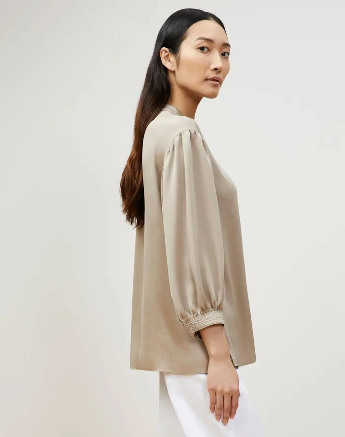 Women Lafayette 148 New York Blouses and Shirts PlusSize Skye Blouse In Carlisle Cloth Smoked Taupe