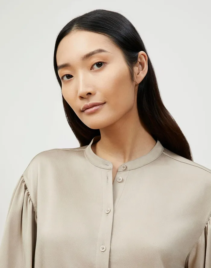 Women Lafayette 148 New York Blouses and Shirts PlusSize Skye Blouse In Carlisle Cloth Smoked Taupe