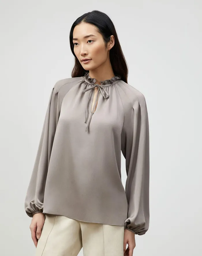 Women Lafayette 148 New York Blouses and Shirts Romi Blouse In Carlisle Cloth Mink Grey