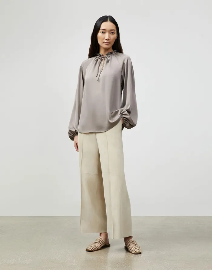 Women Lafayette 148 New York Blouses and Shirts Romi Blouse In Carlisle Cloth Mink Grey