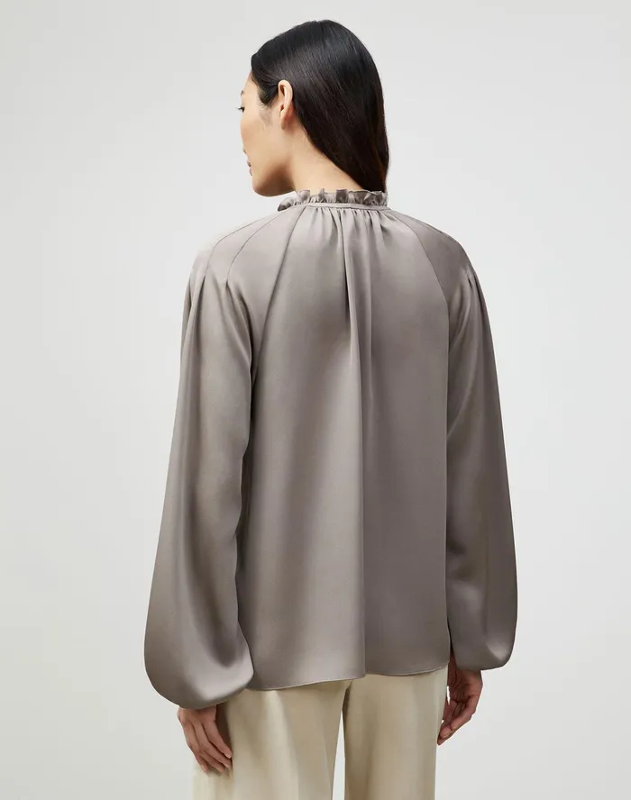 Women Lafayette 148 New York Blouses and Shirts Romi Blouse In Carlisle Cloth Mink Grey