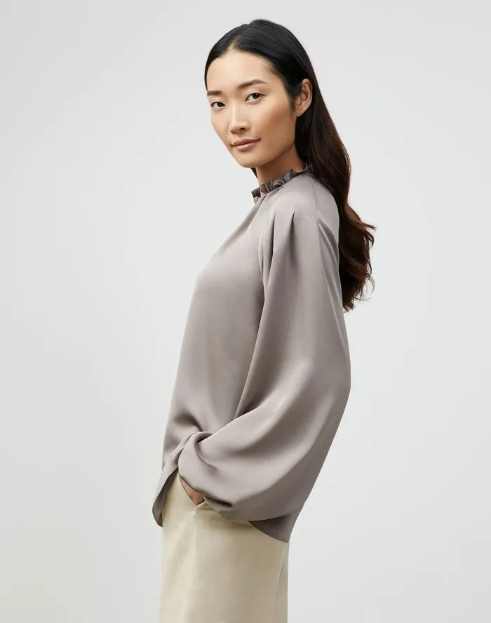 Women Lafayette 148 New York Blouses and Shirts Romi Blouse In Carlisle Cloth Mink Grey