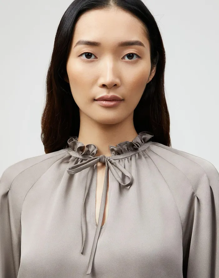 Women Lafayette 148 New York Blouses and Shirts Romi Blouse In Carlisle Cloth Mink Grey