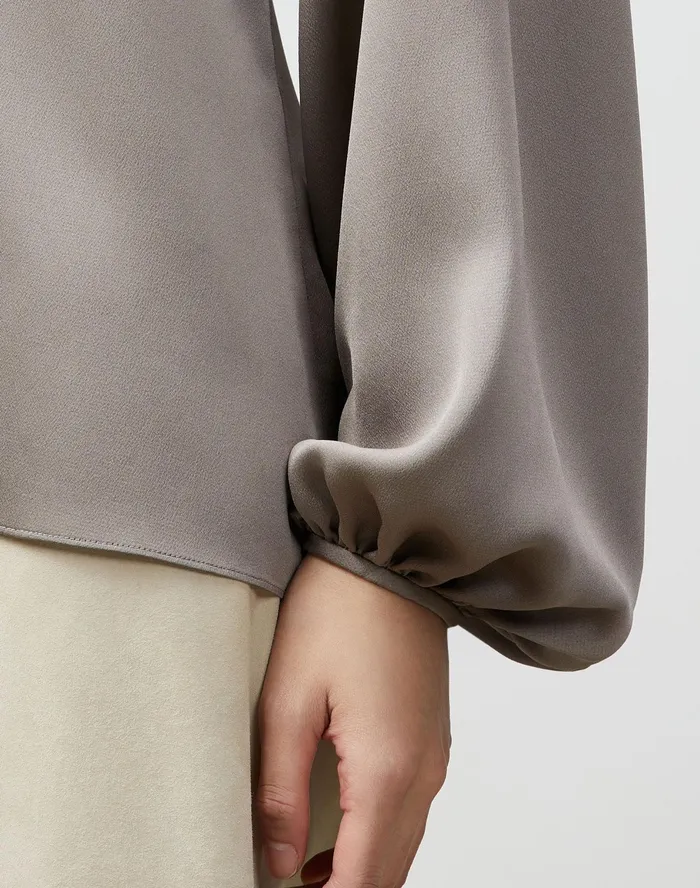 Women Lafayette 148 New York Blouses and Shirts Romi Blouse In Carlisle Cloth Mink Grey