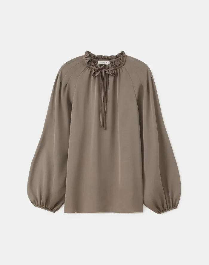 Women Lafayette 148 New York Blouses and Shirts Romi Blouse In Carlisle Cloth Mink Grey