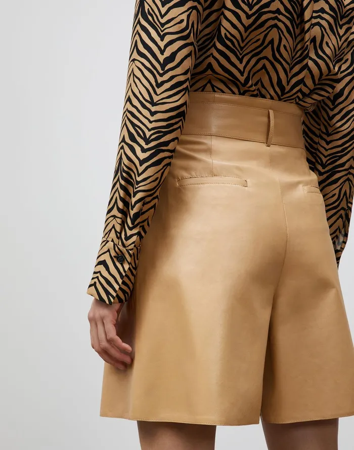 Women Lafayette 148 New York Blouses and Shirts Scottie Blouse In Mini Zevron Print Shantung Honeynut Multi