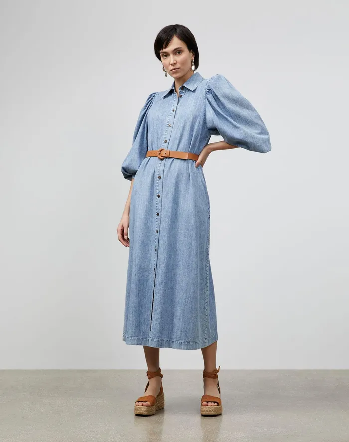 Women Lafayette 148 New York Dresses Mia Shirtdress In Italian KindCotton Chambray Stonewash Blue