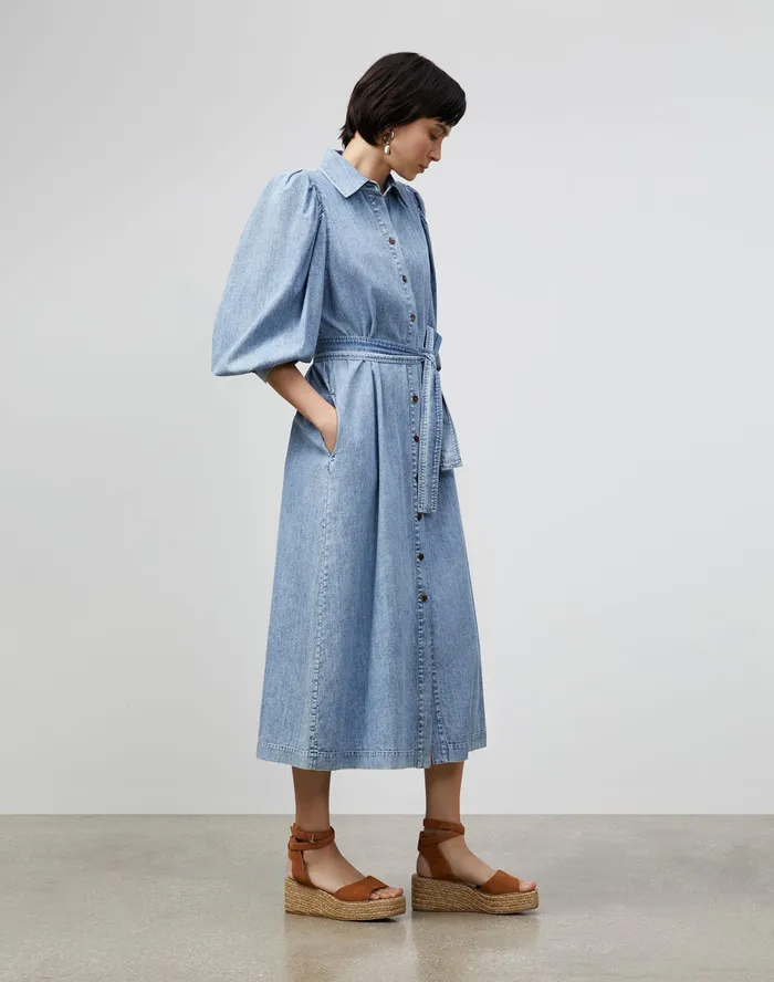Women Lafayette 148 New York Dresses Mia Shirtdress In Italian KindCotton Chambray Stonewash Blue