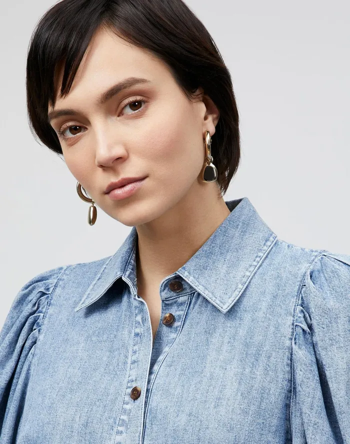 Women Lafayette 148 New York Dresses Mia Shirtdress In Italian KindCotton Chambray Stonewash Blue