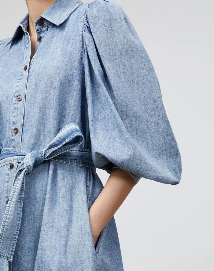 Women Lafayette 148 New York Dresses Mia Shirtdress In Italian KindCotton Chambray Stonewash Blue