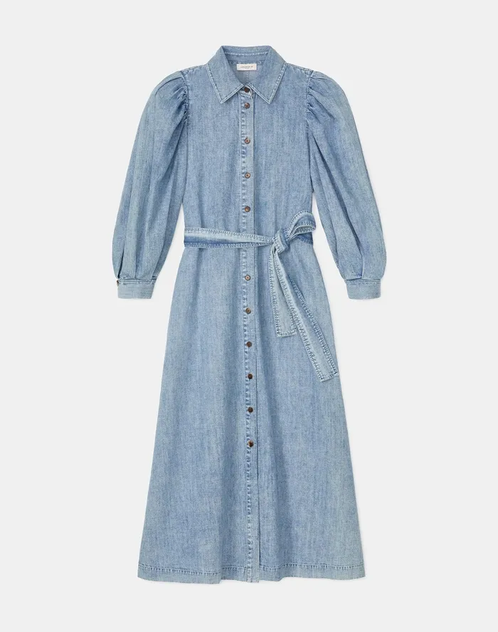 Women Lafayette 148 New York Dresses Mia Shirtdress In Italian KindCotton Chambray Stonewash Blue