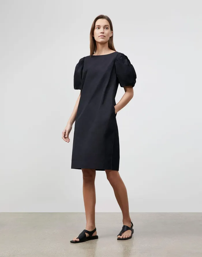 Women Lafayette 148 New York Dresses Petite Hattie Dress In Italian Sculpted KindCotton Black