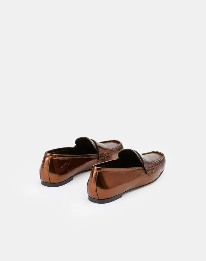 Women Lafayette 148 New York Flats Audette Metallic Nappa Driving Loafer Cappuccino Metallic