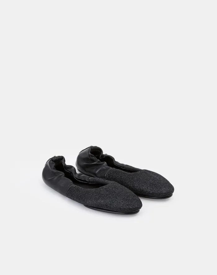 Women Lafayette 148 New York Flats Metallic Stretch Nappa Mira Ballet Flat Black Metallic