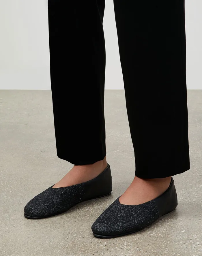 Women Lafayette 148 New York Flats Metallic Stretch Nappa Mira Ballet Flat Black Metallic