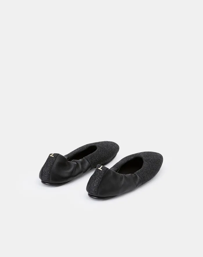 Women Lafayette 148 New York Flats Metallic Stretch Nappa Mira Ballet Flat Black Metallic