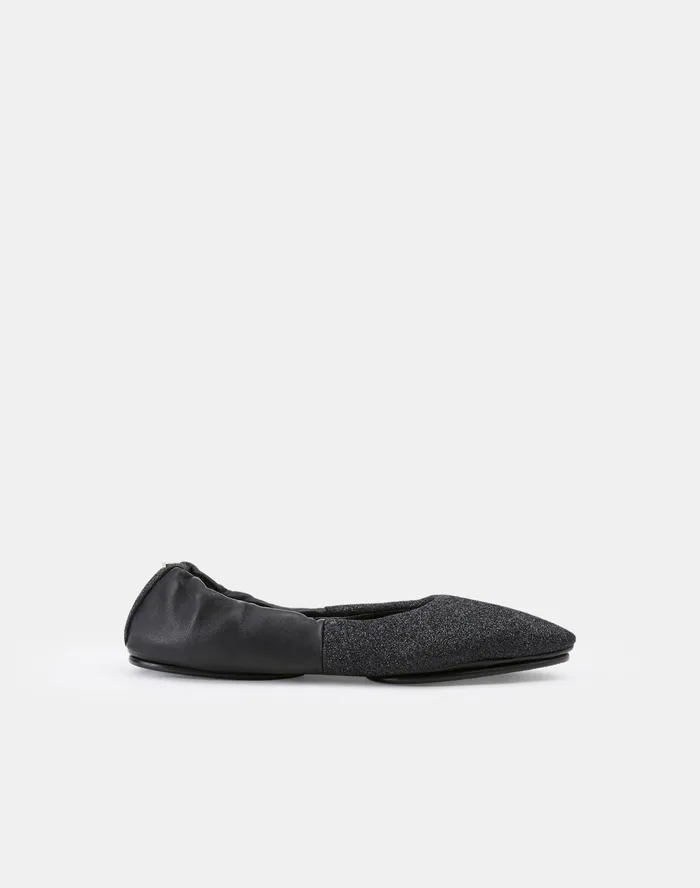 Women Lafayette 148 New York Flats Metallic Stretch Nappa Mira Ballet Flat Black Metallic