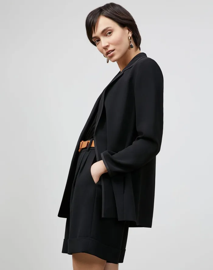 Women Lafayette 148 New York Jackets and Blazers Brighton Cardigan Jacket In Finesse Crepe Black