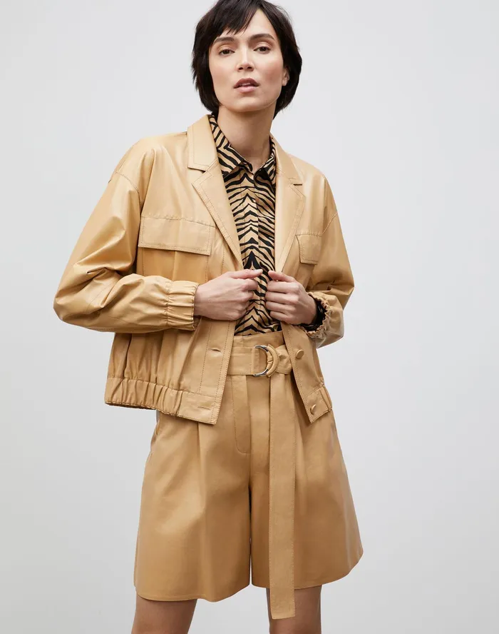 Women Lafayette 148 New York Leathers and Suedes Leonie Jacket In Lightweight Plonge Lambskin Honeynut Women Lafayette 148 New York Leathers and Suedes Leonie Jacket In Lightweight Plonge Lambskin Honeynut