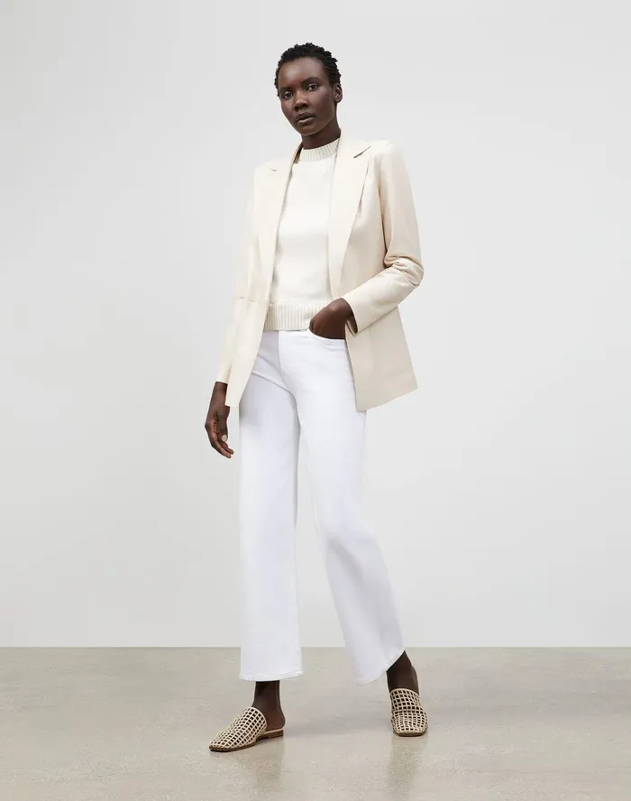 Women Lafayette 148 New York Leathers and Suedes Wynne Blazer In Tissue Weight Lambskin Oyster