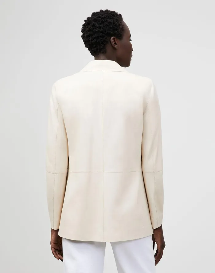 Women Lafayette 148 New York Leathers and Suedes Wynne Blazer In Tissue Weight Lambskin Oyster