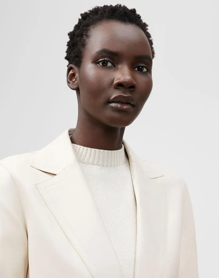 Women Lafayette 148 New York Leathers and Suedes Wynne Blazer In Tissue Weight Lambskin Oyster