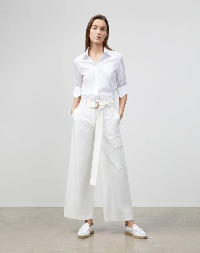 Women Lafayette 148 New York Pants and Shorts Petite Broadway Cargo Pant In Italian Techno Stretch Twill Sea Salt