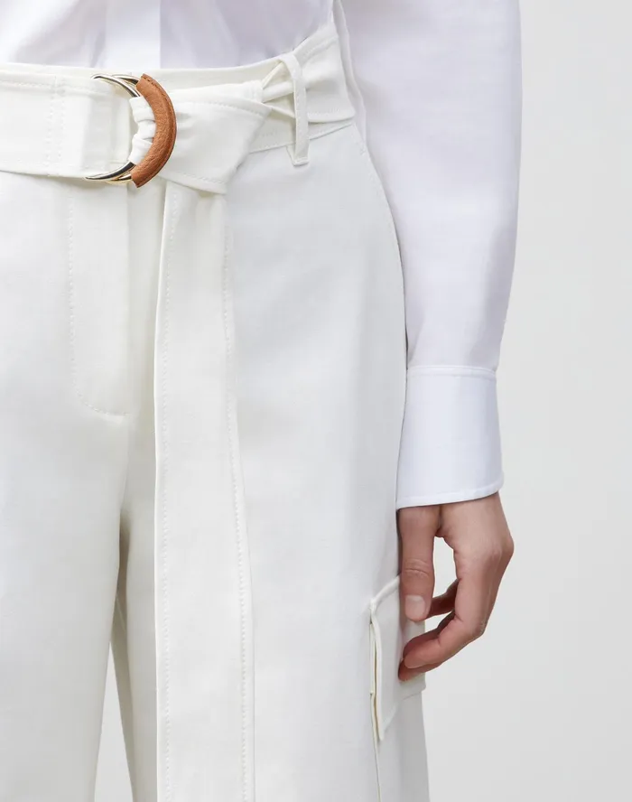 Women Lafayette 148 New York Pants and Shorts Petite Broadway Cargo Pant In Italian Techno Stretch Twill Sea Salt