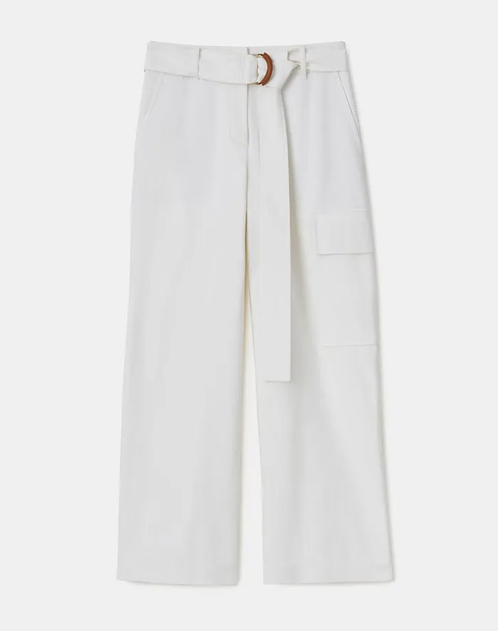 Women Lafayette 148 New York Pants and Shorts Petite Broadway Cargo Pant In Italian Techno Stretch Twill Sea Salt