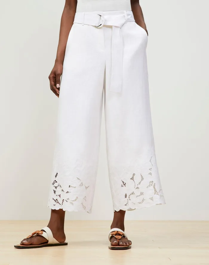 Women Lafayette 148 New York Pants and Shorts Rockefeller Pant In Embroidered Lavish Linen White Women Lafayette 148 New York Pants and Shorts Rockefeller Pant In Embroidered Lavish Linen White