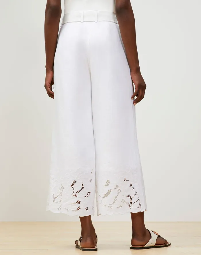 Women Lafayette 148 New York Pants and Shorts Rockefeller Pant In Embroidered Lavish Linen White